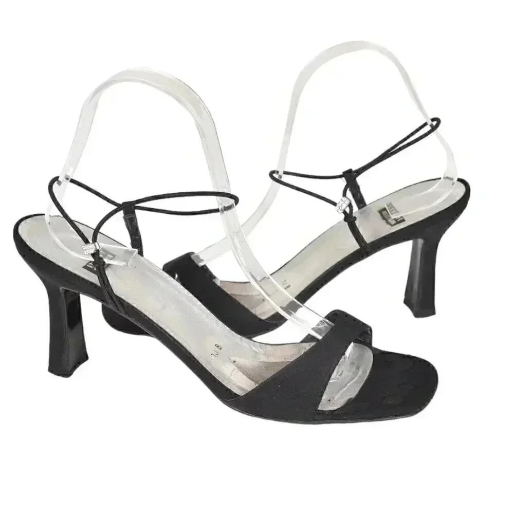 Stuart Weitzman Black Heels Open Toe Black Rhinestone Size 10